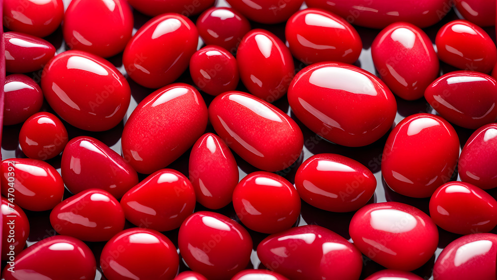 Closeup image of 3D red jade pebbles. Nature's energy aura emanating from precious crystal gemstones Closeup image of 3D red jade pebbles. Nature's energy aura emanating from precious crystal gemstones