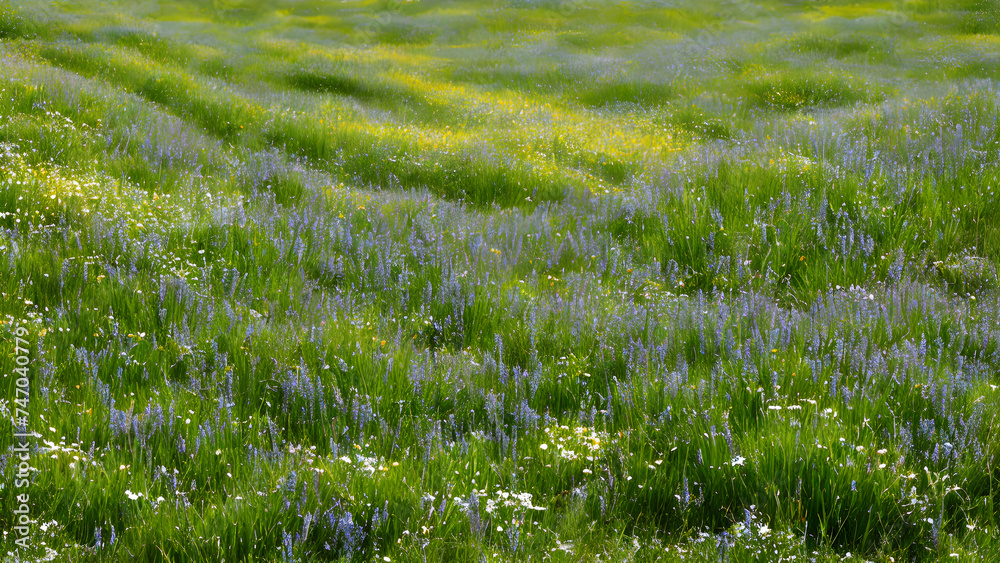 grass-blades-and-wildflowers-nestled-among-large-stones-clear-blue-sky-stretching-above-rendered grass-blades-and-wildflowers-nestled-among-large-stones-clear-blue-sky-stretching-above-rendered