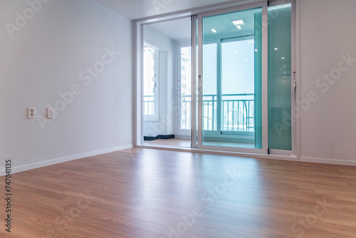 The interior of the renovated living room in the apartment