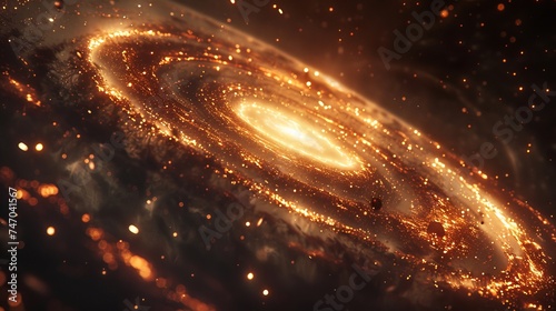 A view from space to a spiral galaxy and stars. Universe filled with stars, nebula and galaxy. Colorful space background with stars. Beauty of deep space.