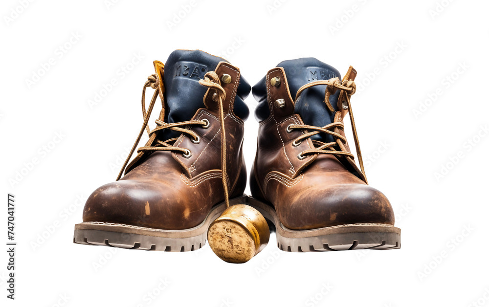 Work Boots Paired with Hammer Isolated on Transparent Background PNG.