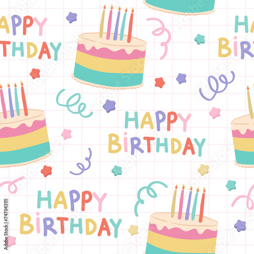 Colorful birthday cake party seamless pattern