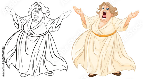 Colorful and line art of a singing opera performer