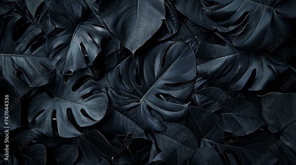 Top view of black leaves, tropical leaf background. Top view of black leaves, tropical leaf background.