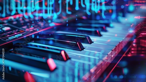 Futuristic Digital Synthesizer Keyboard Close-up