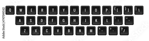 Letter keyboard. Laptop, qwerty, keys, combination, shortcut, input device, peripheral, enter the text, typing, type, numpad, hotkeys, functional, layout, language, computer. Vector illustration