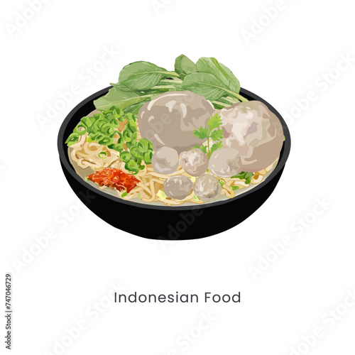 Hand drawn vector illustration of bakso or meatball Indonesian food 