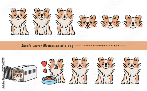 挿絵やアイコン使いもできる手書き感のあるチワワのかわいい犬・ペットイラストセット_白バック