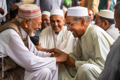 
Elderly members of the community exchanging heartfelt blessings and good wishes after the Eid al-Fitr prayers photo