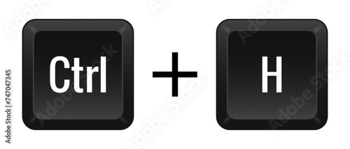 CTRL H Key combination. Keyboard, control, computer, shortcut, laptop, functional, input device, peripheral, enter the text, typing, type, hotkeys, layout, language, qwerty. Vector illustration