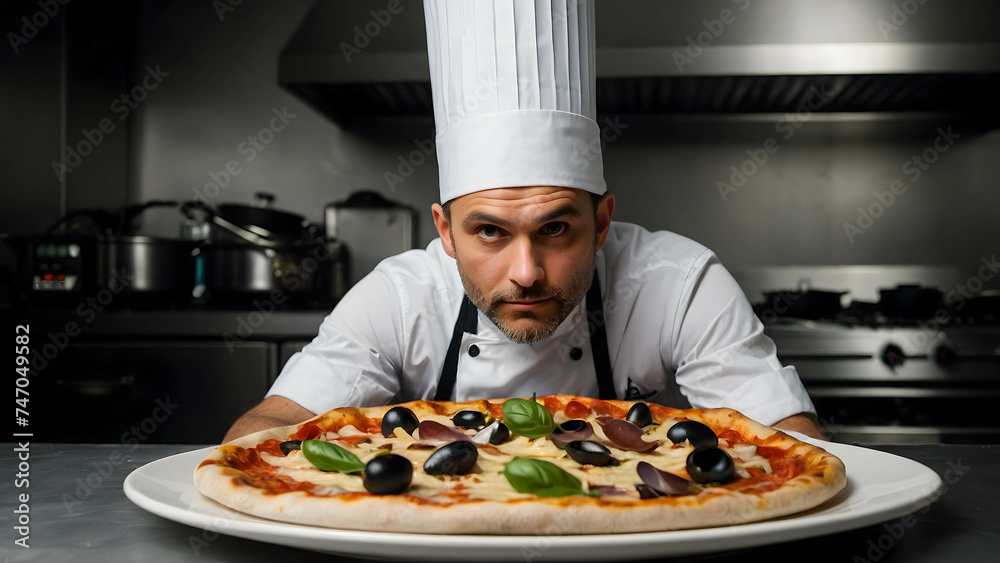 chef holding pizza chef holding pizza