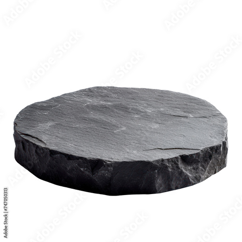 Photograph of Empty round black stone podium top isolated on transparency background PNG