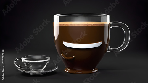  a cartoon character with happy face funny a cup of coffee on black background