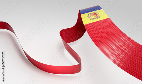 3d Flag Of Andorra Shiny Wavy Awareness Ribbon flag Isolated On White Background 3d Illustration