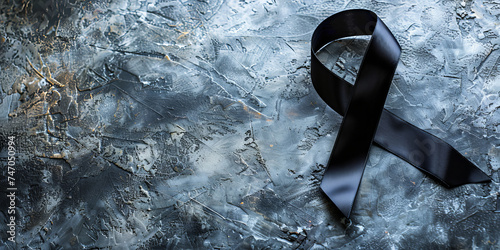 Black ribbon on dark background banner with copy space photo