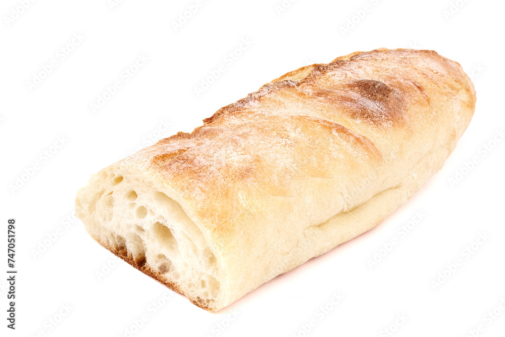 freshly baked baguettes isolated on white background