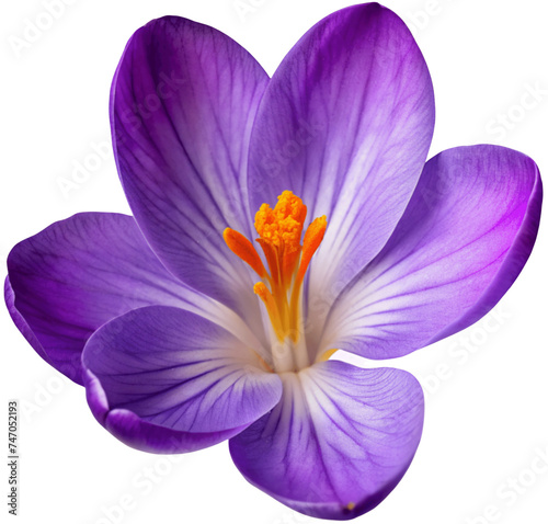 Beautiful purple blooming crocus flower macro isolated on a transparent background