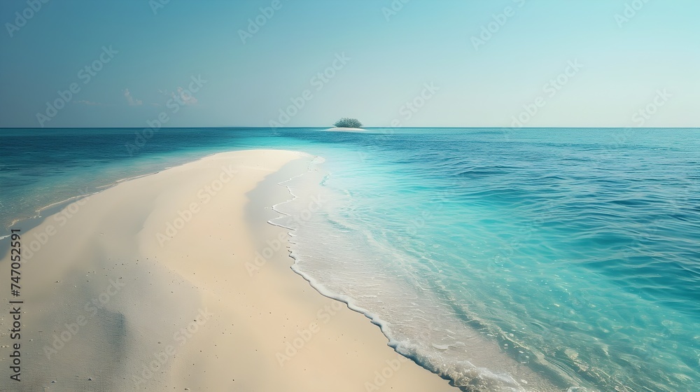 White Sandy Island in Clear Blue Ocean - Maldives