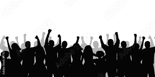 silhouette of a group of people, celebrating victory,with shadow. vector illustration
