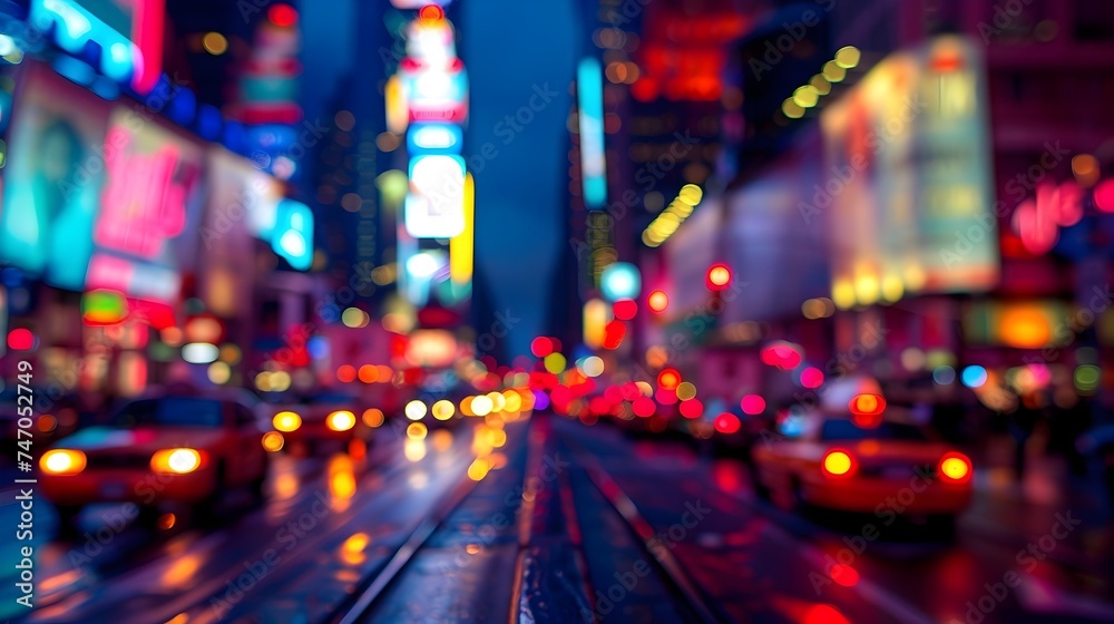 defocused Blurry Night City Street with Vivid Color Trails