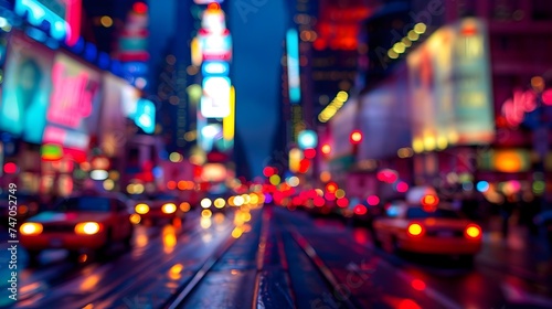 defocused Blurry Night City Street with Vivid Color Trails © vanilnilnilla