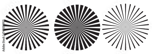 Vintage sunburst collection. Bursting sun rays. Fireworks starburst logotype. Radial sunset beams. Sunburst vector rays set.