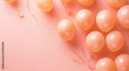 Peach-colored balloons on a soft pink background, festive and airy feel