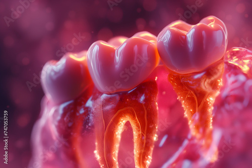 Dental Health: Close-up of Red Dentures and Teeth with Prosthesis, Isolated Care for Gums, Mouth, and Jaw in Dentistry photo