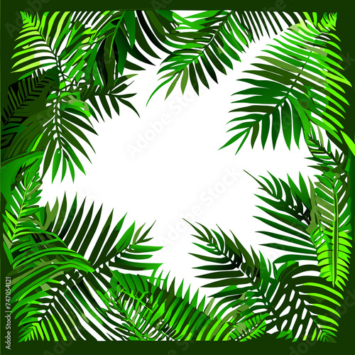 Green leaves frame palm tree branch holiday decoration vector illustration © wannasak