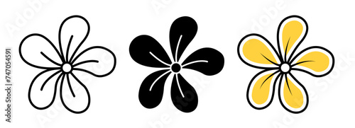 Tropical Plumeria Line Icon. Exotic Frangipani Icon in Outline and Solid Flat Style. photo