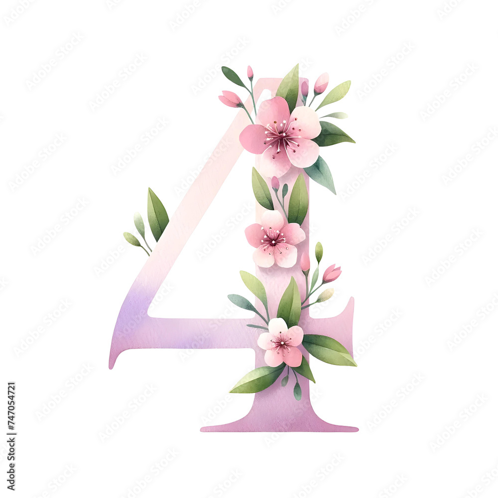 Number four with flower Number four with flower