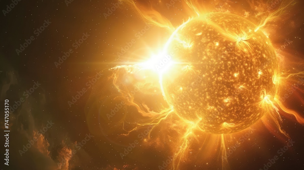 solar sun flare, magnetic storm and plasma flash in space universe