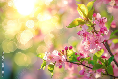 Pink cherry blossoms in the morning light