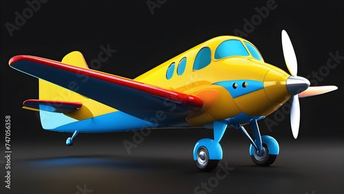 a cartoon character with happy face funny aero plane on black background