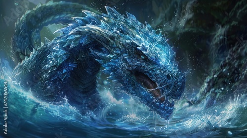 Wyrm rising from the depths, its scales shimmering with ancient wisdom
