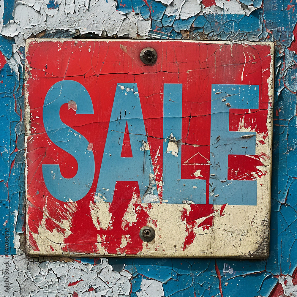 Colorful Textured Old Grunge Sale Sign on a Wall