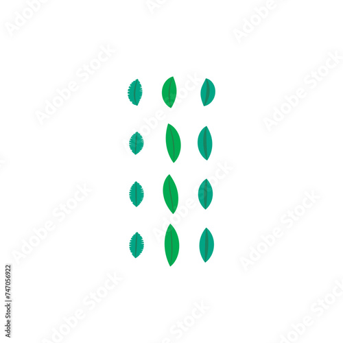 Set of 12 green Leaf simple icon illustration. Cartoon style elements for web or product design.