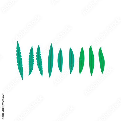 Set of 9 green Leaf simple icon illustration. Cartoon style elements for web or product design.