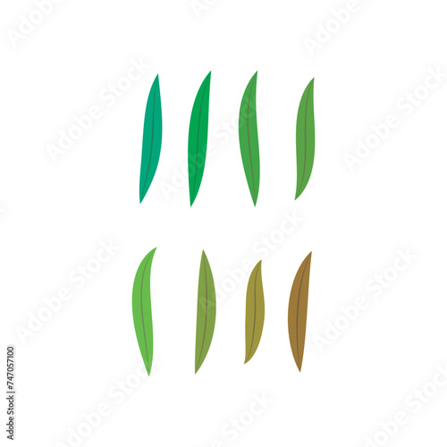 Set of 8 green, brown Leaf simple icon illustration. Cartoon style elements for web or product design.