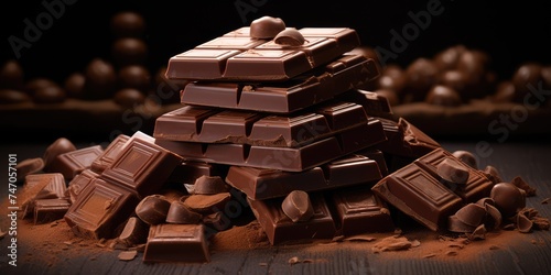 Broken Chocolate Bar, Milk Chocolate Pieces, Cubes, Small Bloks Pile, Choco Segments Stack