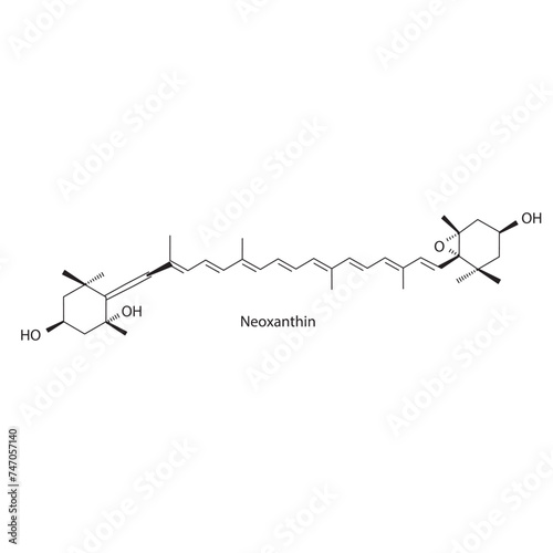 Neoxanthin skeletal structure diagram.Caratenoid compound molecule scientific illustration on white background.