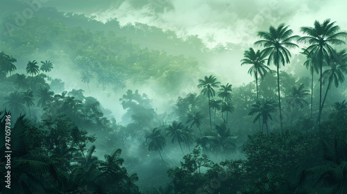 Tropical forest in fog from hill. © Layana