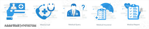 A set of 5 Mix icons as health card, medical call, medical query