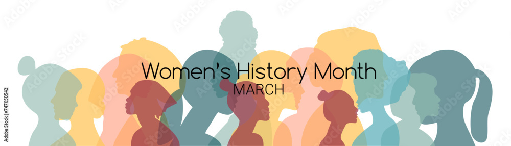 Women's History Month banner. Flat vector illustration.