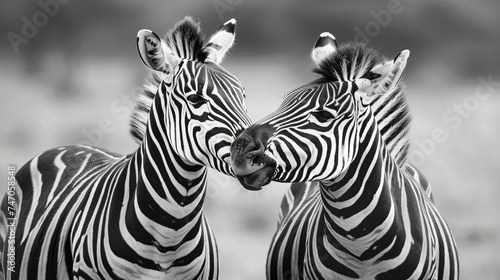 Two black and white couple zebras.