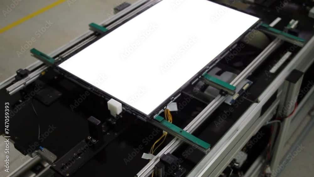 Electronics production lines in modern factories. TV back light unit manufacturing technology Electronics production lines in modern factories. TV back light unit manufacturing technology