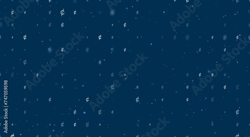 Template animation of evenly spaced cent symbols of different sizes and opacity. Animation of transparency and size. Seamless looped 4k animation on dark blue background with stars photo