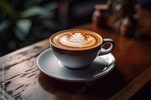 Coffee Cup with Latte or Cappuccino Art in Coffeeshop Closeup, Barista Makes Coffee with Milk