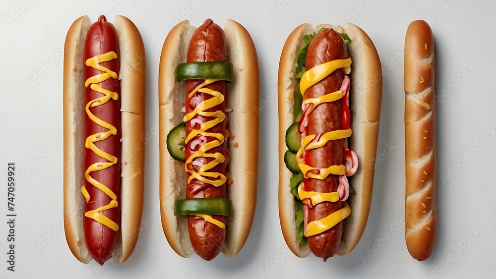 Hot dog topped with mustard and ketchup on a bun, so delicious Hot dog topped with mustard and ketchup on a bun, so delicious