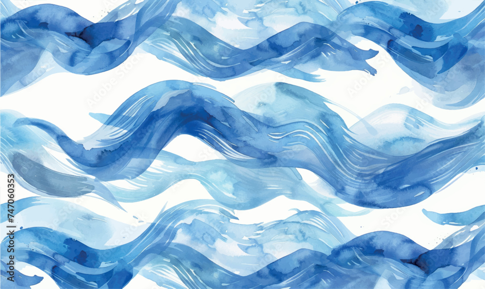 watercolor pattern sea wave: gentle waves depicted with shades of blue ...